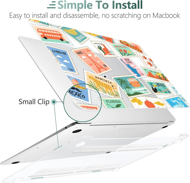 DONGKE for MacBook Air 13 Inch Case 2021-2018, Compatible with A2337 M1 A2179 A1932 Support Retina Display & Touch ID, Hard Shell Plastic Cover with Keyboard Skin - Post Stamps - Image 5